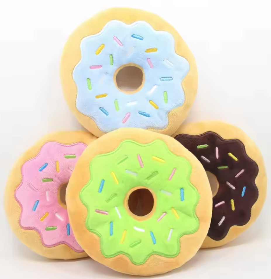 Cartoon Donut Shaped Dog Squeak Plush Velvet Chew Interactive Toy