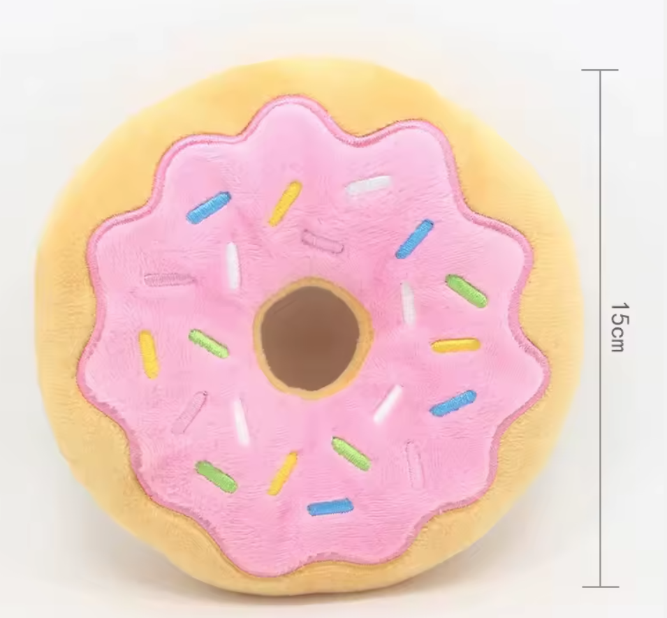 Cartoon Donut Shaped Dog Squeak Plush Velvet Chew Interactive Toy