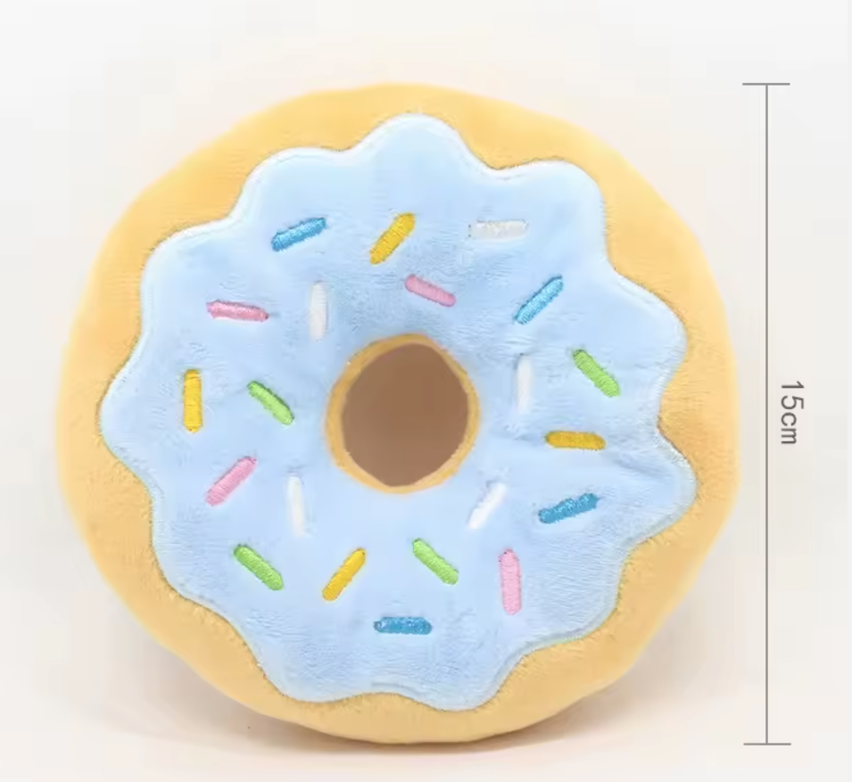 Cartoon Donut Shaped Dog Squeak Plush Velvet Chew Interactive Toy