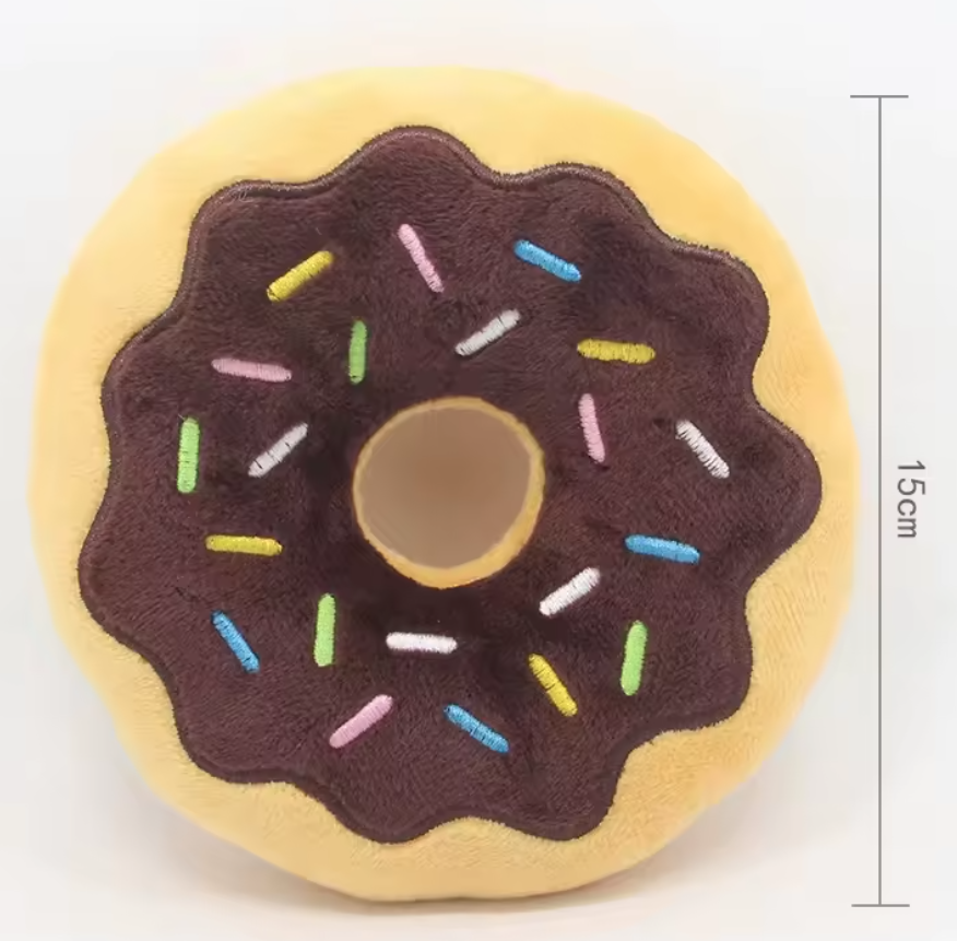 Cartoon Donut Shaped Dog Squeak Plush Velvet Chew Interactive Toy