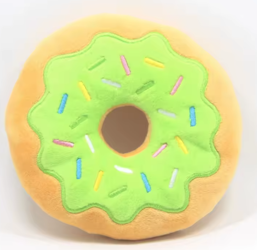 Cartoon Donut Shaped Dog Squeak Plush Velvet Chew Interactive Toy