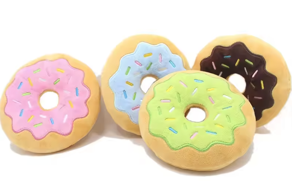 Cartoon Donut Shaped Dog Squeak Plush Velvet Chew Interactive Toy
