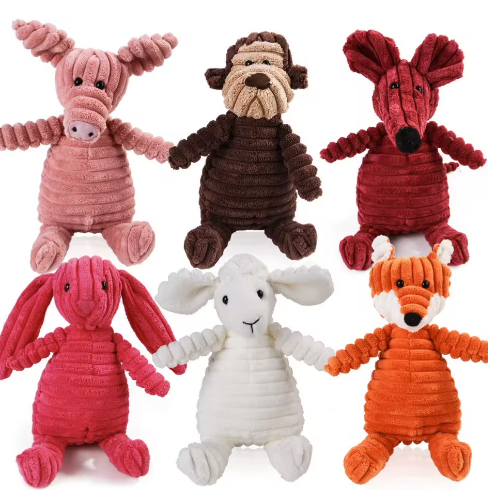 Durable Squeaky Corduroy Fleece Plush Dog Chew Toys for Teething Training Bite Resistant