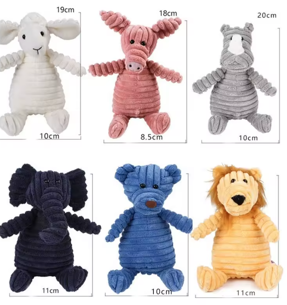 Durable Squeaky Corduroy Fleece Plush Dog Chew Toys for Teething Training Bite Resistant