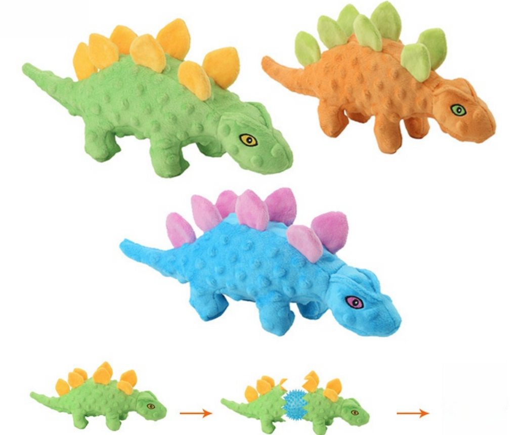 Durable Cartoon Style Dog Chew Toy Soft Fabric Cute Dinosaurs Pet Plush Toy with Squeaker Sound Interactive for Dogs