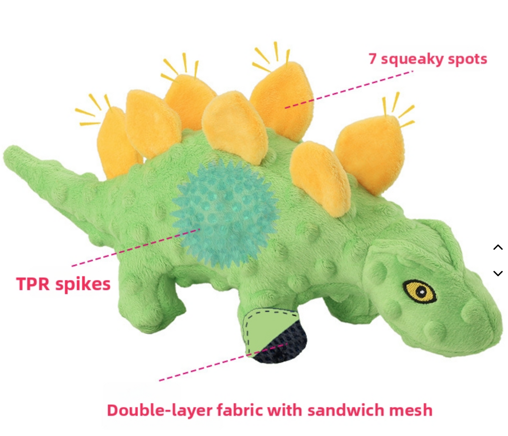 Durable Cartoon Style Dog Chew Toy Soft Fabric Cute Dinosaurs Pet Plush Toy with Squeaker Sound Interactive for Dogs