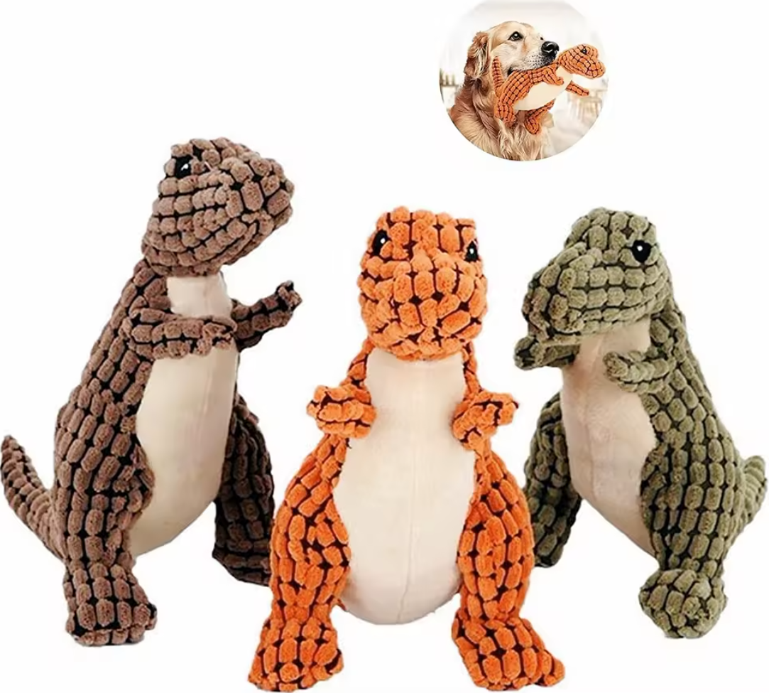 Indestructible Dog Toy Robust Dino Durable Squeaky Dog Chew Toy for Aggressive Chewers