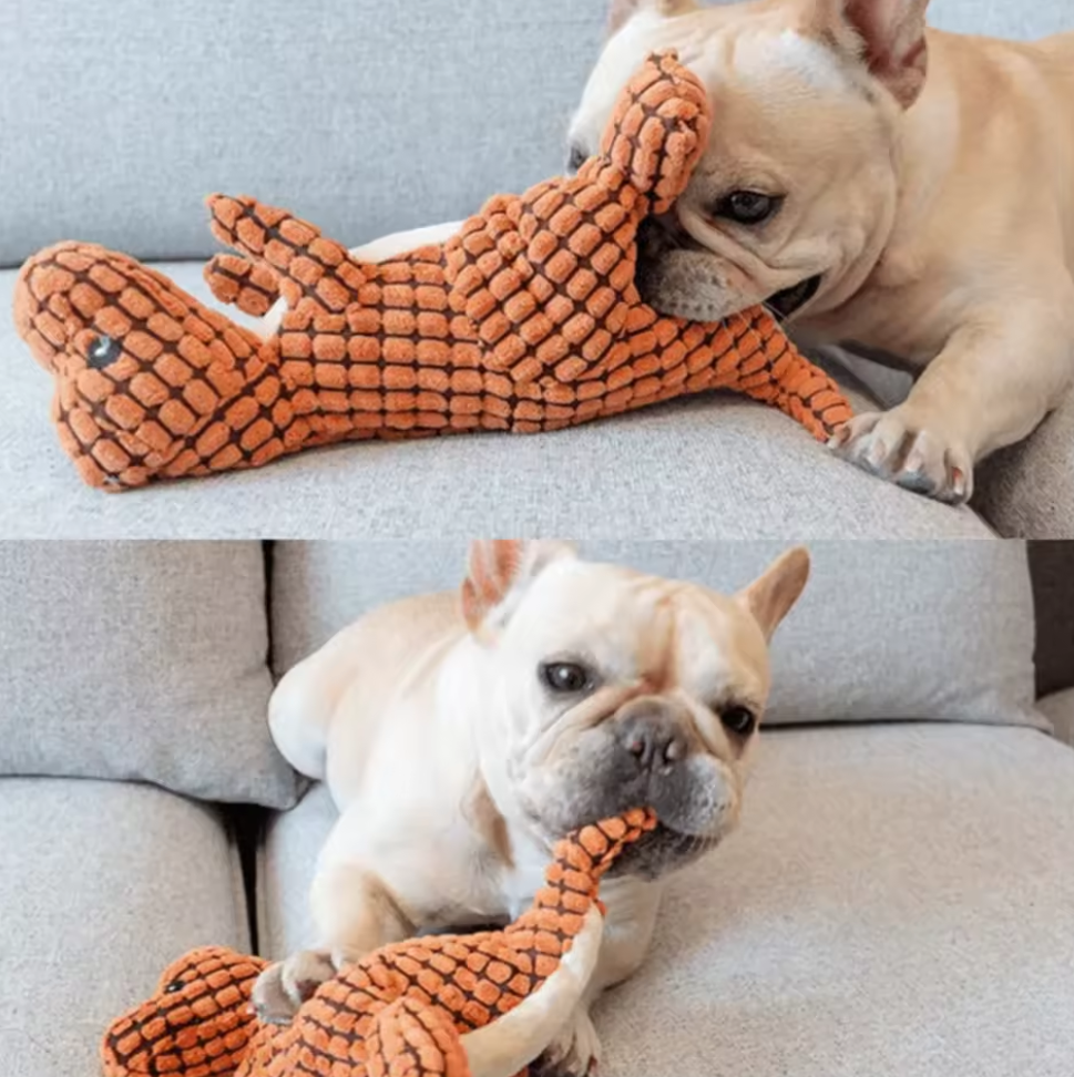 Indestructible Dog Toy Robust Dino Durable Squeaky Dog Chew Toy for Aggressive Chewers