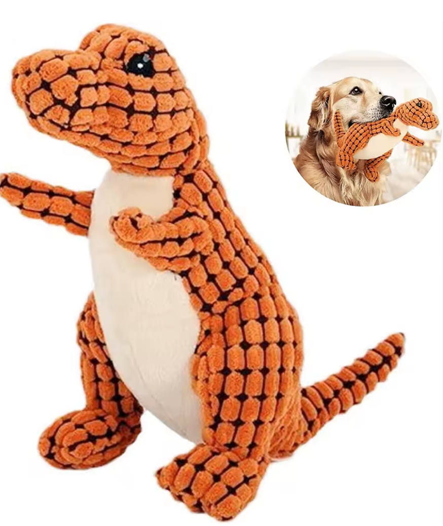 Indestructible Dog Toy Robust Dino Durable Squeaky Dog Chew Toy for Aggressive Chewers